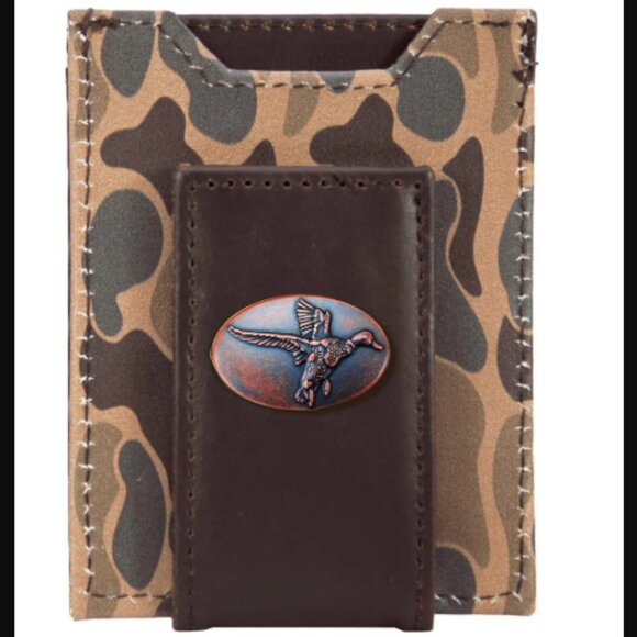 Zep Pro Mallard Magnetic Front Pocket Old School Camo Leather Wallet, OS - Green - Picture 1 of 4